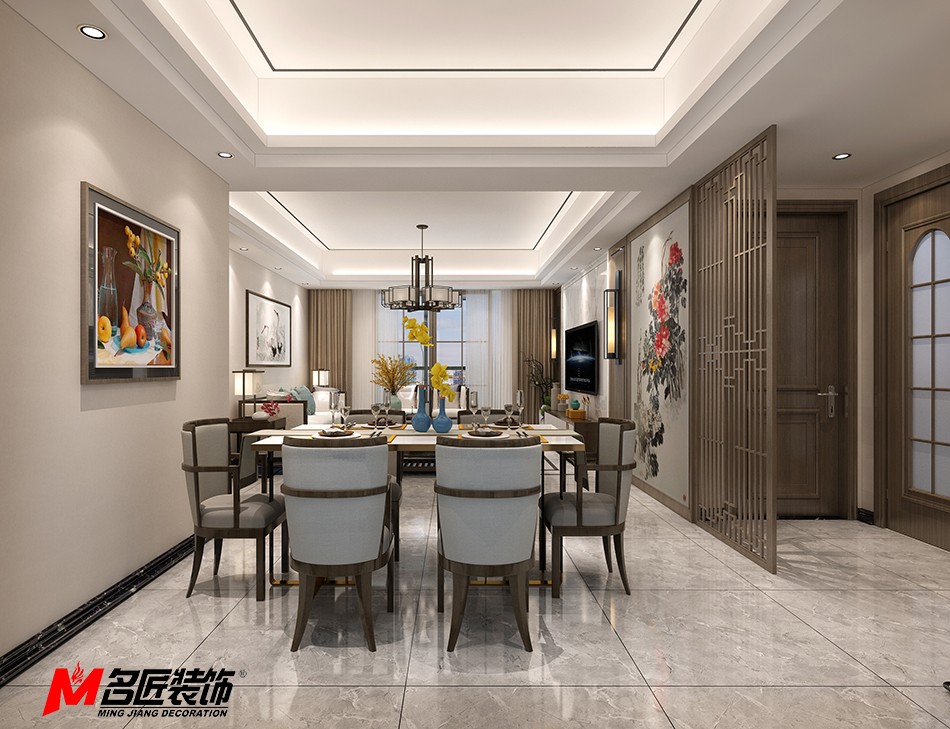 新中式风格室内装修设计效果图-南昌中海寰宇三居123平米